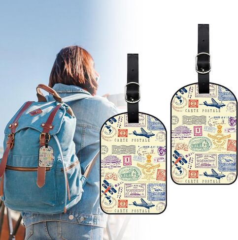 Luggage Tags for Suitcase Vintage Stamp 2 Pack Leather Idea Luggage Tags with Name Card Privacy Cover,Idea Travel Bag Labels for Women and Men in Saudi Arabia