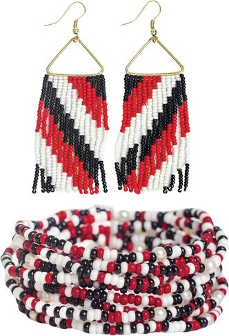 INK + ALLOY Women's Game Day Jewelry Set, Beade Bracelets and Beaded Fringe Earrings Set, Handmade Jewelry for College Students, Teachers, Team Gifts in Saudi Arabia