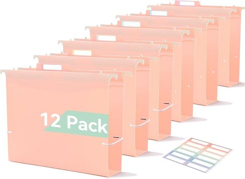 Plastic Hanging File Folders Letter Size, Pastel Colors, 2" Expansion, Just Pull and Use, Heavy Duty File Folders for Filing Cabinet, Insertable Tabs - 12 Pack in Saudi Arabia