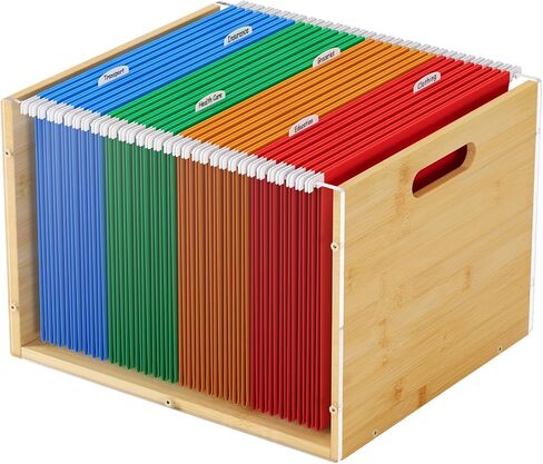 MaxGear Acrylic Hanging File Organizer Box, Bamboo File Folder Organizer for Lette Size Filing Box, Clear File Folder Box with Handles, File Crate Storage Box for Office in Saudi Arabia