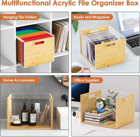 MaxGear Acrylic Hanging File Organizer Box, Bamboo File Folder Organizer for Lette Size Filing Box, Clear File Folder Box with Handles, File Crate Storage Box for Office in Saudi Arabia