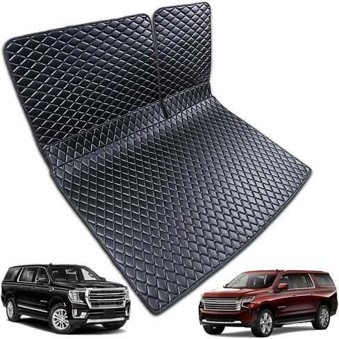 for 2015-2020 Chevrolet Suburban/GMC Yukon XL/Cadillac Escalade ESV (Available with 3rd-Row Power Folding Seats) Trunk Mat and Rear Backrest Cargo Mat Liners All Weather Anti-Slip in Saudi Arabia