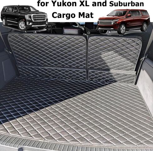 for 2015-2020 Chevrolet Suburban/GMC Yukon XL/Cadillac Escalade ESV (Available with 3rd-Row Power Folding Seats) Trunk Mat and Rear Backrest Cargo Mat Liners All Weather Anti-Slip in Saudi Arabia