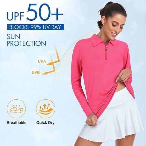 Tanst Sky Women's Golf Shirt UPF 50+ Long Sleeve Quarter Zip Pullover Athletic Hiking Workout Tops in Saudi Arabia