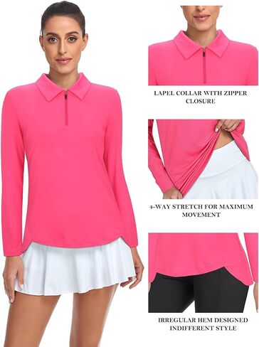 Tanst Sky Women's Golf Shirt UPF 50+ Long Sleeve Quarter Zip Pullover Athletic Hiking Workout Tops in Saudi Arabia