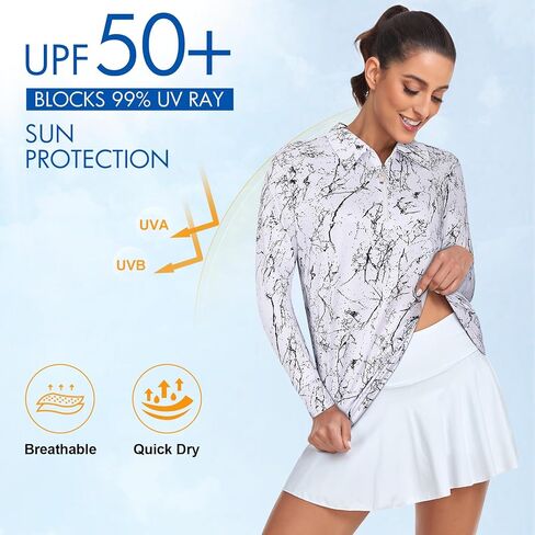 Tanst Sky Women's Golf Shirt UPF 50+ Long Sleeve Quarter Zip Pullover Athletic Hiking Workout Tops in Kuwait