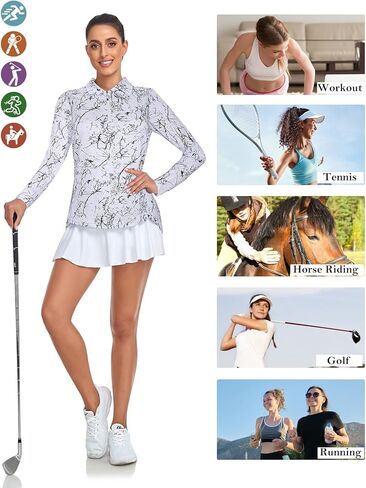 Tanst Sky Women's Golf Shirt UPF 50+ Long Sleeve Quarter Zip Pullover Athletic Hiking Workout Tops in Kuwait