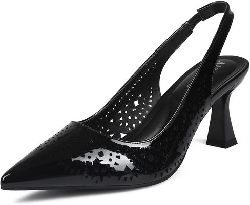 حذاء بكعب Slingback للنساء بمقدمة مدببة ومغلقة من الأمام حذاء نسائي أسود بكعب هريرة بكعب عريض حذاء رسمي للنساء in Saudi Arabia