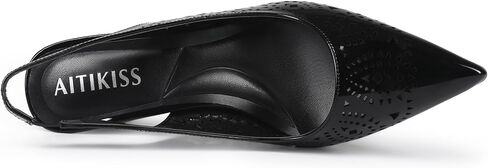 حذاء بكعب Slingback للنساء بمقدمة مدببة ومغلقة من الأمام حذاء نسائي أسود بكعب هريرة بكعب عريض حذاء رسمي للنساء in Saudi Arabia