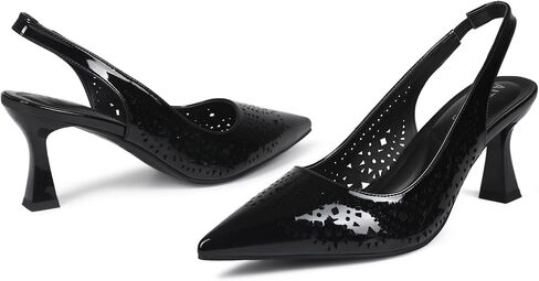 حذاء بكعب Slingback للنساء بمقدمة مدببة ومغلقة من الأمام حذاء نسائي أسود بكعب هريرة بكعب عريض حذاء رسمي للنساء in Saudi Arabia