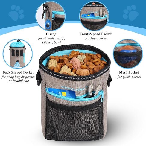 حقيبة علاج الكلاب من فيفاغلوري، حقيبة تدريب مع حزام خصر قابل للتعديل وحزام كتف عاكس، موزع أكياس نفايات الكلاب مدمج، حر اليدين و4 طرق للارتداء، أسود in Kuwait