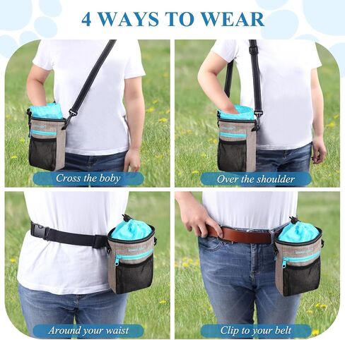 حقيبة علاج الكلاب من فيفاغلوري، حقيبة تدريب مع حزام خصر قابل للتعديل وحزام كتف عاكس، موزع أكياس نفايات الكلاب مدمج، حر اليدين و4 طرق للارتداء، أسود in Kuwait