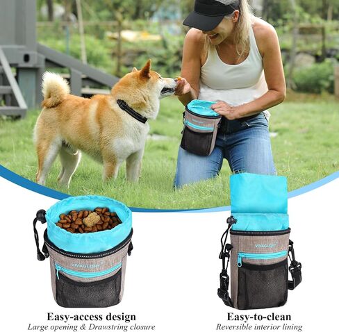 حقيبة علاج الكلاب من فيفاغلوري، حقيبة تدريب مع حزام خصر قابل للتعديل وحزام كتف عاكس، موزع أكياس نفايات الكلاب مدمج، حر اليدين و4 طرق للارتداء، أسود in Kuwait