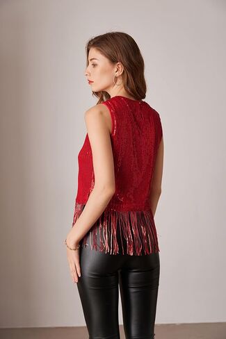 GRACE KARIN Sparkly Fringe Tops for Women Sleeveless Crewneck Tassel Sequin Tank Top Glitter Crop Party Shirt Cami Outfit in Saudi Arabia