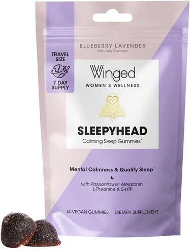 Winged Sleepyhead Gummies | Non-Habit Forming Natural Sleep Supplement | 8 Powerful Nutrients with Melatonin, L-Theanine, 5-HTP, Passionflower & Lemon Balm | Blueberry Lavender Flavor (7 Servings) in Saudi Arabia