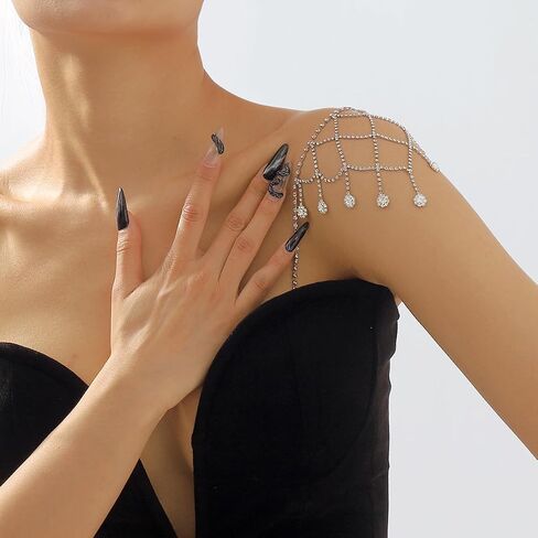 Shiny Rhinestone Bra Straps with Tassels Adjustable Detachable Metal Shoulder Straps for Strapless Bras and Dresses in Kuwait