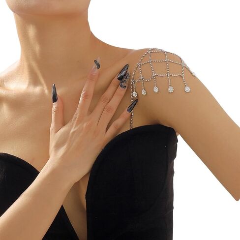 Shiny Rhinestone Bra Straps with Tassels Adjustable Detachable Metal Shoulder Straps for Strapless Bras and Dresses in Kuwait