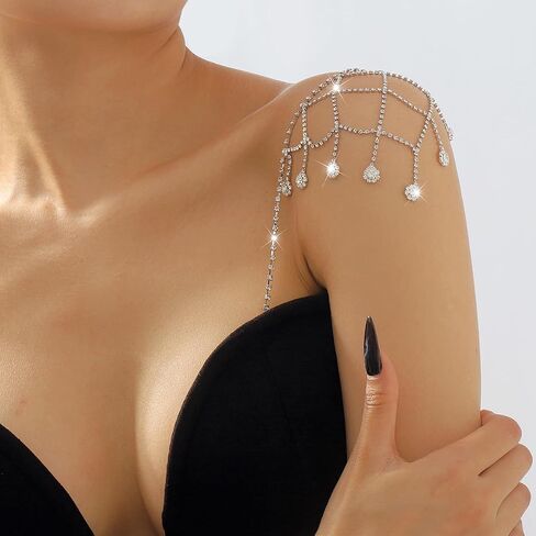 Shiny Rhinestone Bra Straps with Tassels Adjustable Detachable Metal Shoulder Straps for Strapless Bras and Dresses in Kuwait