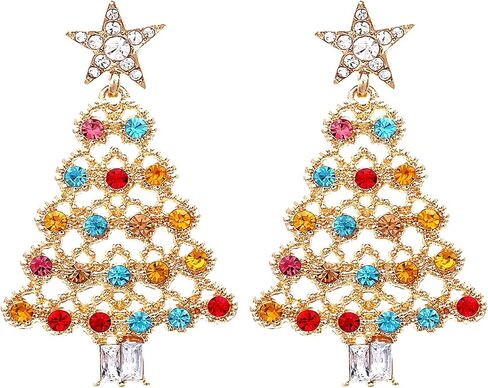 Christmas Colorful Zircon Crystal Beaded Xmas Tree Star Sparkling Rhinestone Stars Tree Drop Dangle Earrings Xmas Festival Holiday Jewelry for Women in Saudi Arabia
