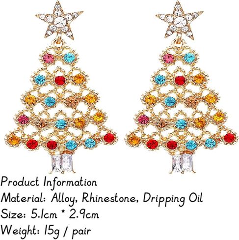 Christmas Colorful Zircon Crystal Beaded Xmas Tree Star Sparkling Rhinestone Stars Tree Drop Dangle Earrings Xmas Festival Holiday Jewelry for Women in Saudi Arabia