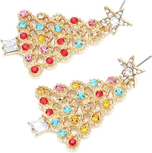 Christmas Colorful Zircon Crystal Beaded Xmas Tree Star Sparkling Rhinestone Stars Tree Drop Dangle Earrings Xmas Festival Holiday Jewelry for Women in Saudi Arabia