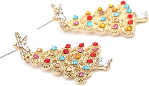 Christmas Colorful Zircon Crystal Beaded Xmas Tree Star Sparkling Rhinestone Stars Tree Drop Dangle Earrings Xmas Festival Holiday Jewelry for Women in Saudi Arabia