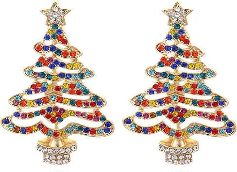Christmas Colorful Zircon Crystal Beaded Xmas Tree Star Sparkling Rhinestone Stars Tree Drop Dangle Earrings Xmas Festival Holiday Jewelry for Women in Saudi Arabia