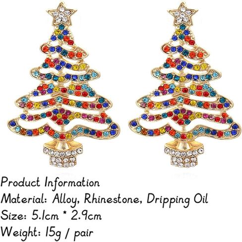 Christmas Colorful Zircon Crystal Beaded Xmas Tree Star Sparkling Rhinestone Stars Tree Drop Dangle Earrings Xmas Festival Holiday Jewelry for Women in Saudi Arabia