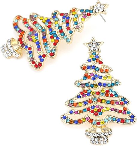 Christmas Colorful Zircon Crystal Beaded Xmas Tree Star Sparkling Rhinestone Stars Tree Drop Dangle Earrings Xmas Festival Holiday Jewelry for Women in Saudi Arabia