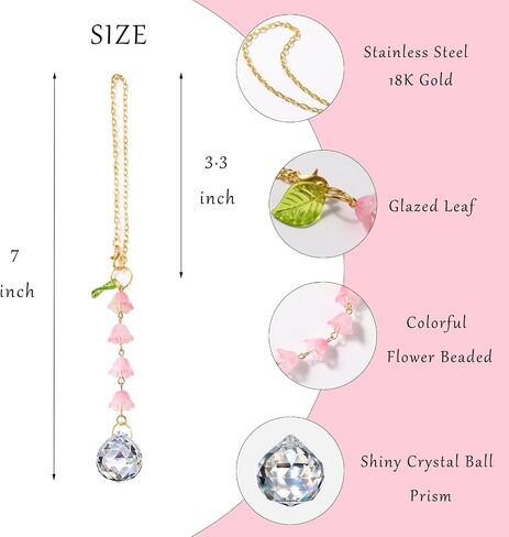 إكسسوارات مرآة السيارة من Sun Catcher، زجاج معلق زنبق الوادي، مرآة الرؤية الخلفية، ديكور مرآة السيارة اللطيفة للنساء، زينة كريستالية للسيارة على شكل زهرة (وردي) in Saudi Arabia