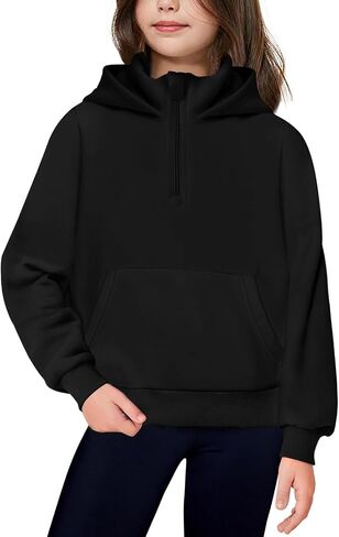 Haloumoning Girls Half Zipper Pullover Hoodies Kids Cute Loose Long Sleeve Sweatshirt Tops with Pocket 7-14 Years in Saudi Arabia