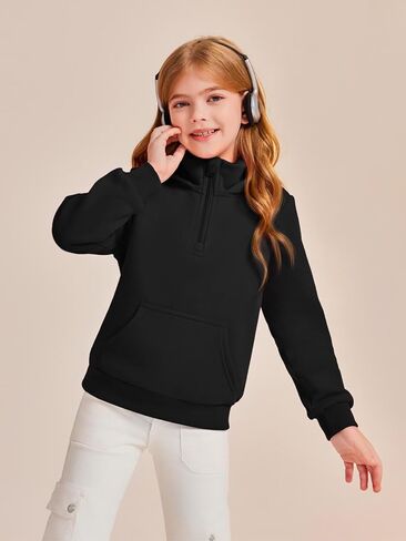 Haloumoning Girls Half Zipper Pullover Hoodies Kids Cute Loose Long Sleeve Sweatshirt Tops with Pocket 7-14 Years in Saudi Arabia