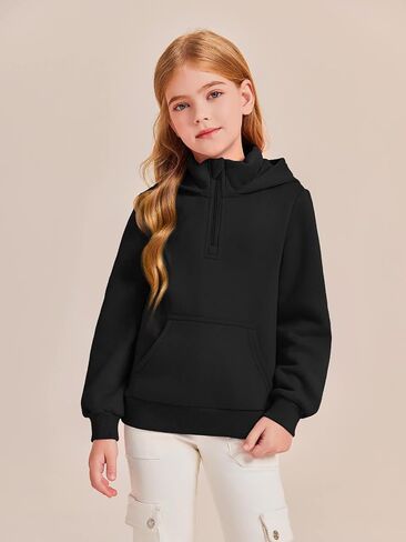 Haloumoning Girls Half Zipper Pullover Hoodies Kids Cute Loose Long Sleeve Sweatshirt Tops with Pocket 7-14 Years in Saudi Arabia