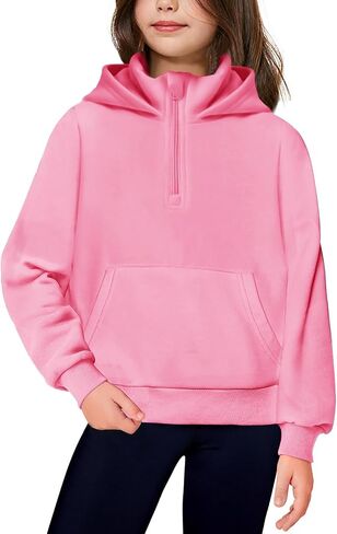 بلوفر للفتيات من Haloumoning بغطاء للرأس بنصف سحاب للأطفال لطيف فضفاض بأكمام طويلة مع جيب من 7 إلى 14 سنة in Saudi Arabia