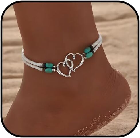 Ankle Bracelets for Women Waterproof Anklet Elastic Heart Anklet Stretchy Ankle Bracelets Colorful Beaded Anklets Boho Ankle Bracelets Silver Beach Anklet Jewelry Accessories for Summer in Saudi Arabia