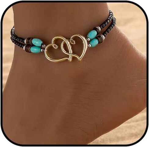 Ankle Bracelets for Women Waterproof Anklet Elastic Heart Anklet Stretchy Ankle Bracelets Colorful Beaded Anklets Boho Ankle Bracelets Silver Beach Anklet Jewelry Accessories for Summer in Saudi Arabia
