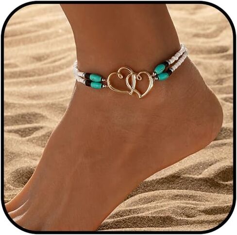Ankle Bracelets for Women Waterproof Anklet Elastic Heart Anklet Stretchy Ankle Bracelets Colorful Beaded Anklets Boho Ankle Bracelets Silver Beach Anklet Jewelry Accessories for Summer in Saudi Arabia