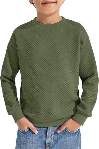 Haloumoning Boys Geometric Texture Sweatshirts Fashion Crewneck Long Sleeve Pullover Shirts 5-14 Years in Kuwait