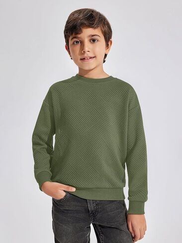 Haloumoning Boys Geometric Texture Sweatshirts Fashion Crewneck Long Sleeve Pullover Shirts 5-14 Years in Kuwait