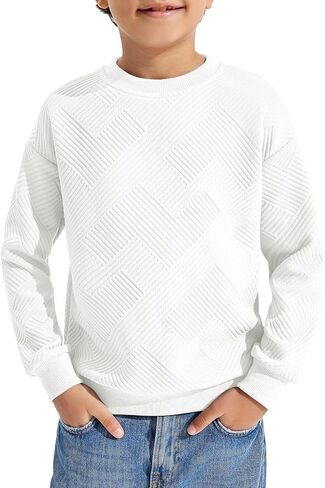 Haloumoning Boys Geometric Texture Sweatshirts Fashion Crewneck Long Sleeve Pullover Shirts 5-14 Years in Saudi Arabia