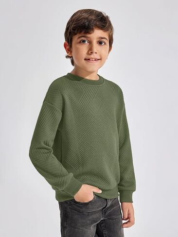 Haloumoning Boys Geometric Texture Sweatshirts Fashion Crewneck Long Sleeve Pullover Shirts 5-14 Years in Kuwait