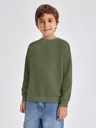 Haloumoning Boys Geometric Texture Sweatshirts Fashion Crewneck Long Sleeve Pullover Shirts 5-14 Years in Kuwait