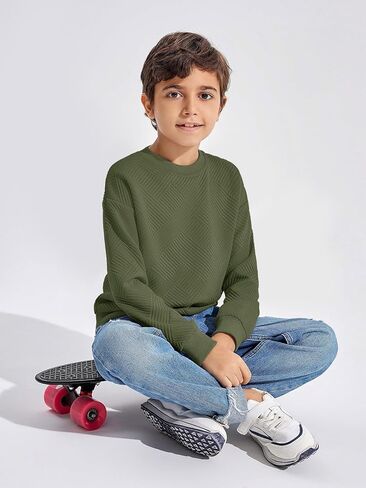 Haloumoning Boys Geometric Texture Sweatshirts Fashion Crewneck Long Sleeve Pullover Shirts 5-14 Years in Kuwait