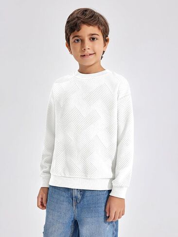 Haloumoning Boys Geometric Texture Sweatshirts Fashion Crewneck Long Sleeve Pullover Shirts 5-14 Years in Saudi Arabia