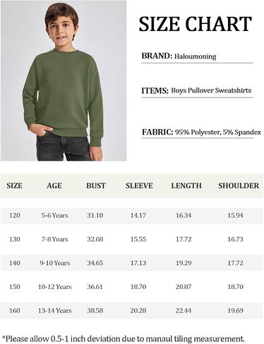 Haloumoning Boys Geometric Texture Sweatshirts Fashion Crewneck Long Sleeve Pullover Shirts 5-14 Years in Saudi Arabia