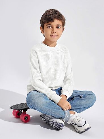 Haloumoning Boys Geometric Texture Sweatshirts Fashion Crewneck Long Sleeve Pullover Shirts 5-14 Years in Saudi Arabia