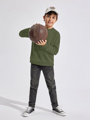 Haloumoning Boys Geometric Texture Sweatshirts Fashion Crewneck Long Sleeve Pullover Shirts 5-14 Years in Kuwait