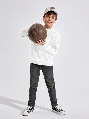 Haloumoning Boys Geometric Texture Sweatshirts Fashion Crewneck Long Sleeve Pullover Shirts 5-14 Years in Saudi Arabia