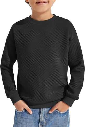 Haloumoning Boys Geometric Texture Sweatshirts Fashion Crewneck Long Sleeve Pullover Shirts 5-14 Years in Saudi Arabia