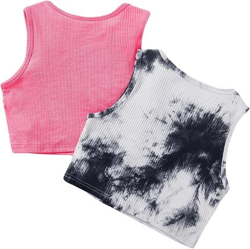 Milumia Girl's 2 Piece Tie Dye Ribbed Knit Round Neck Tank Top Sleeveless Summer Crop Tops in Saudi Arabia